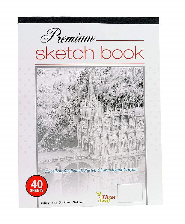 40 Sheets Three Leaf Sketch Book Premium Sketchbook 9”x12” + 8 Neon Gel Pens + 12 Colored Pencils + 18 Oil Pastels- 1 Set