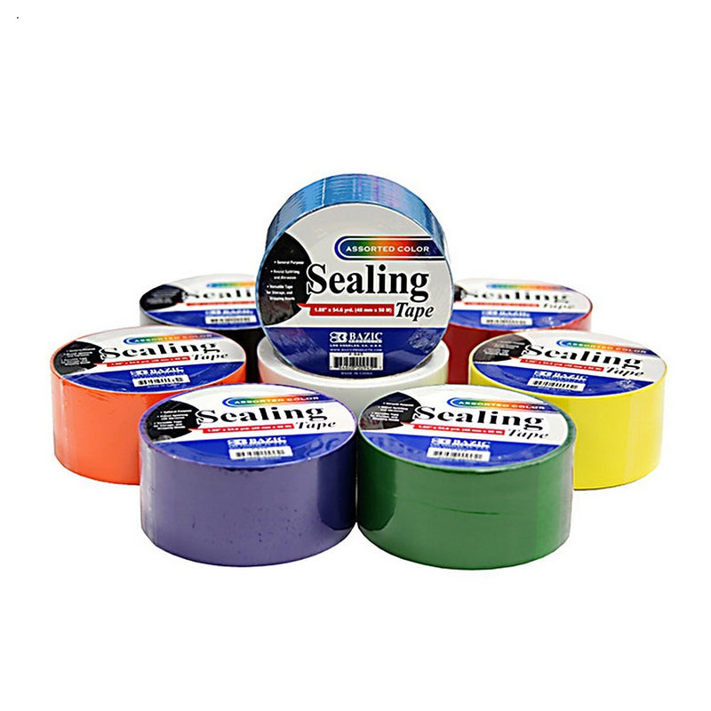 8 Rolls Bazic Colored Sealing Tape Set (1.88" x 164") Assorted Colors ( Black, White, Orange, Green, Purple, Red, Blue )- 8 Pack