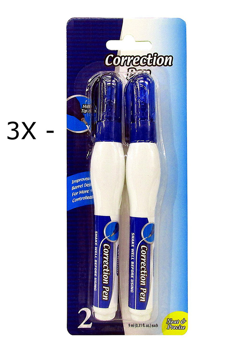 6 Pcs Bazic Metal Tip All-Purpose Correction Pens (9 ml) 3 Pack