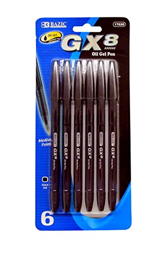 6 Pcs Bazic GX8 Oil Gel Pens (0.7mm) Black Ink - 1 Pack