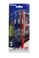3 Pcs Bazic Retractable and Erasable Gel Pens (0.7mm) Black, Blue and Red - 1 Pack