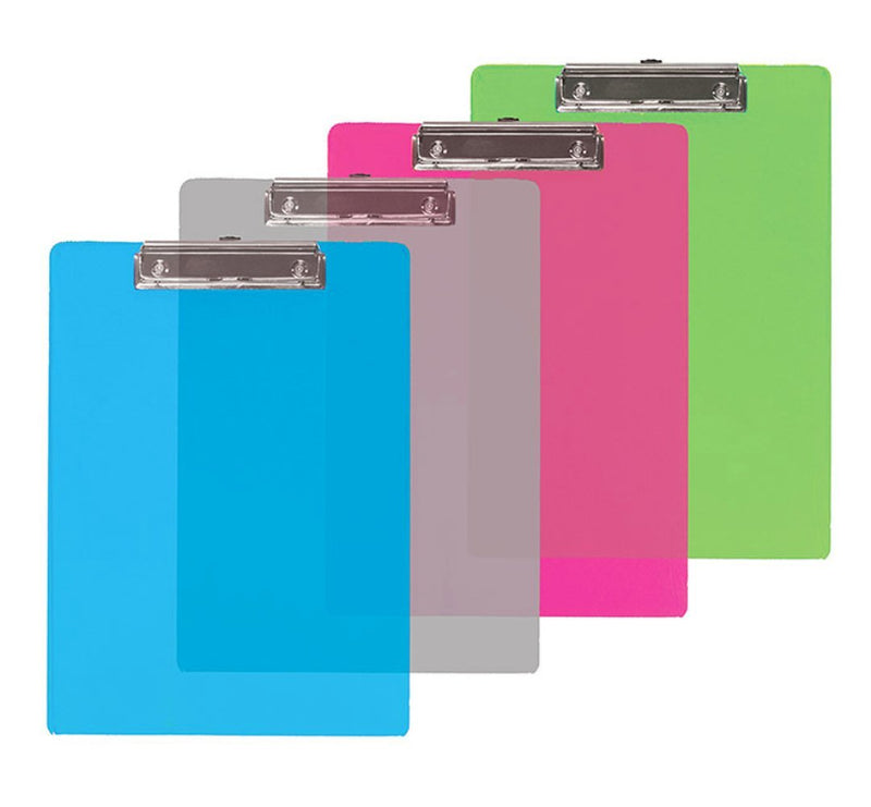 4 Pcs Bazic Transparent Plastic Clipboard (12.25” X 9”) Assorted Colors (blue, clear, pink, green) - 4 Pack