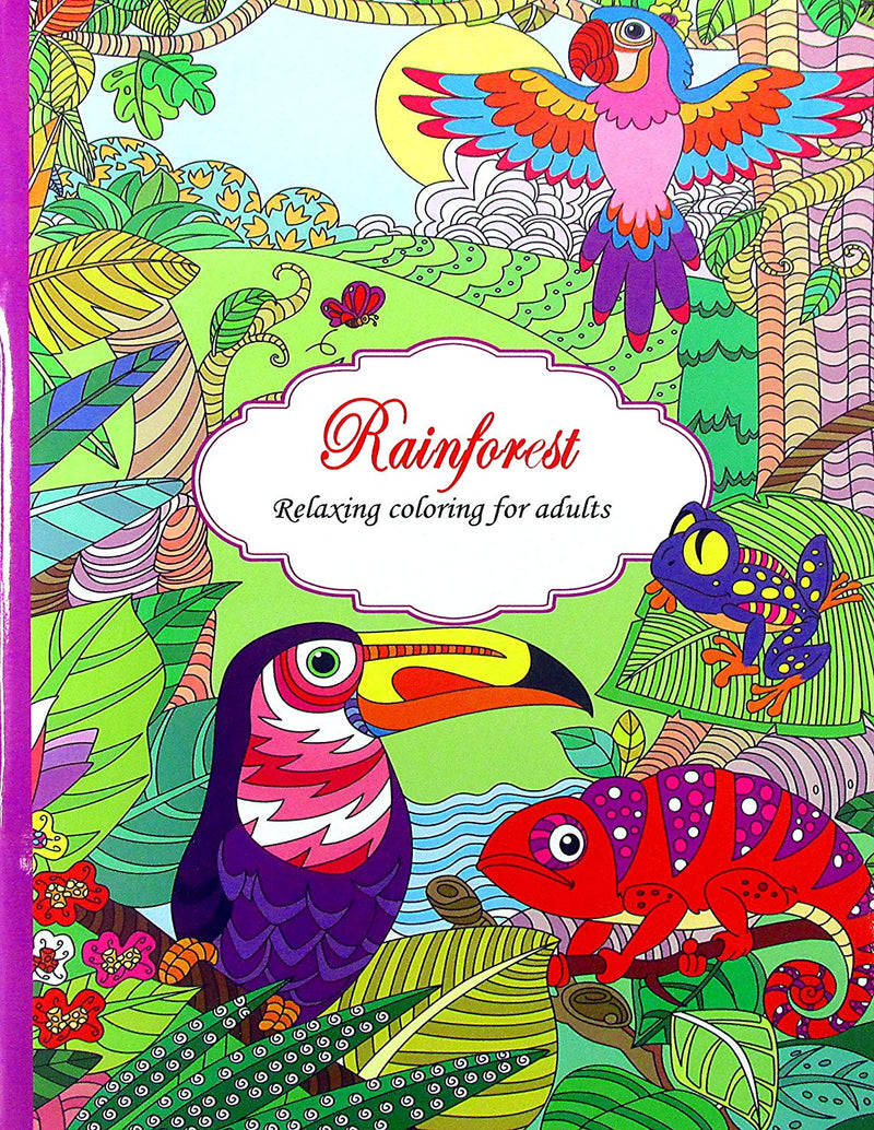 3 Books Bazic Adult Coloring Book Set - 24 World Travel, Rainforest ,Yoga Lounge Designs  1 Set