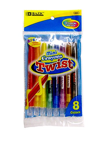 8 Sticks Bazic Mini Twist Crayons Assorted Vibrant Colors 1 Pack