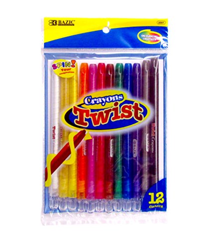 12 Sticks Bazic Twist Crayons Assorted Vibrant Colors 1 Pack