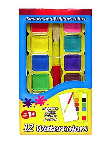 1 Set Bazic Kids Watercolor Palette 12 Colors with  Mixing Slot and Brush