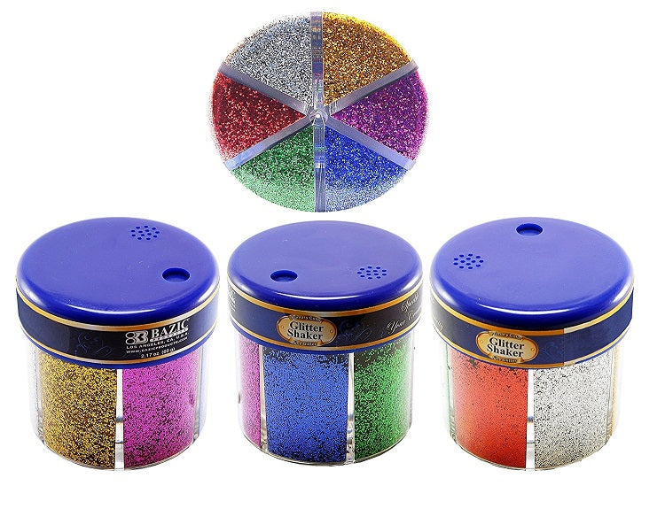 6 Colors Bazic Glitter Shaker 2.17 oz. (Blue, Green, Red, Silver, Gold, Pink) 3 Pack