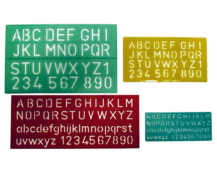 4 Pcs Bazic Plastic Lettering Guide Stencil Set (Letter Size: 10, 17, 20, 27mm) Upper Lower Case Alphabet and Numbers