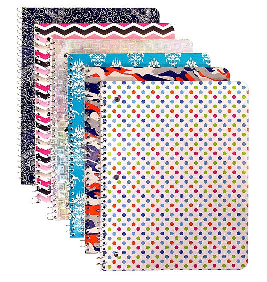 6 Pcs Bazic Variety Notebook 10½" x 8" College Ruled 140 Sheets Unique Designs 6 Pack