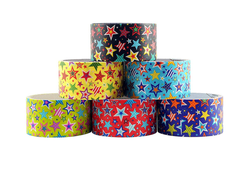 6 Rolls Bazic Star Themed Decorative Duct Tapes Set (1.88" X 5’) Multi-purpose Self-adhering Tapes Assorted Colors - 6 Pack