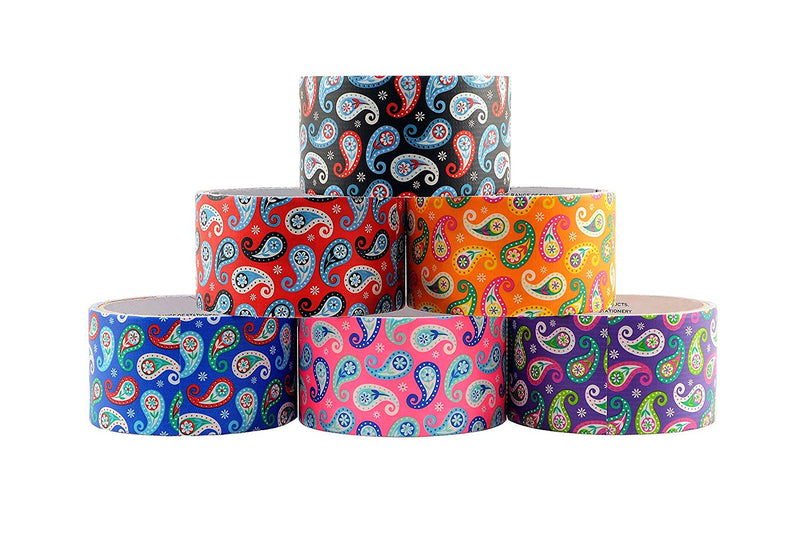 6 Rolls Bazic Paisley Themed Decorative Duct Tapes Set (1.88" X 5’) Multi-purpose Self-adhering Tapes White Color - 6 Packs