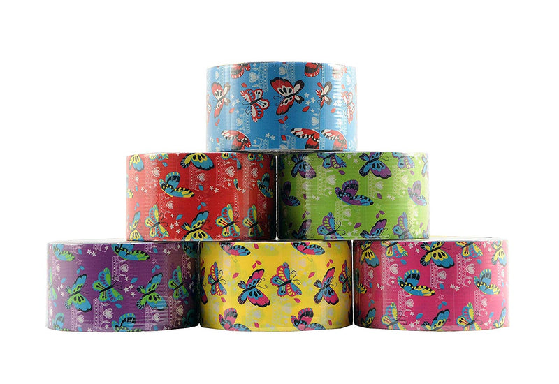 6 Rolls Bazic Butterfly Themed Decorative Duct Tapes Set (1.88" X 5’) Multi-purpose Self-adhering Tapes Assorted Colors - 6 Packs