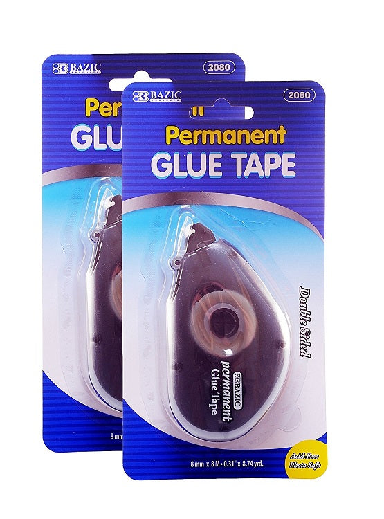 2 Pcs Bazic Permanent Glue Tape (8mm x 8M . 0.31" x 8.74 yrd) Double Sided - 2 Pack