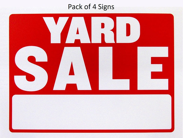 4 Pcs Bazic "Yard Sale" Signs (9" x 12”) Durable & Weatherproof - 1 Pack
