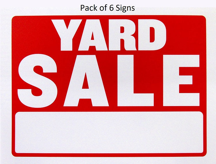 6 Pcs Bazic "Yard Sale" Signs (9" x 12”) Durable & Weatherproof - 1 Pack