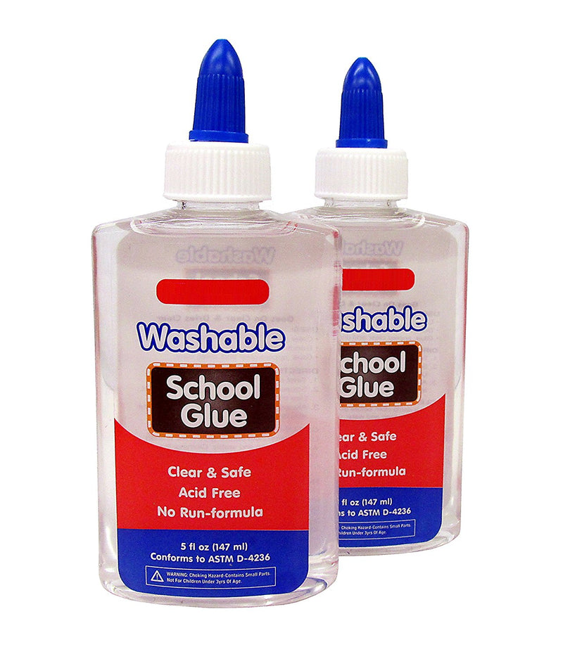 2 Bottles Bazic Washable Clear School Glue 147 ml Acid-Free and Non-Toxic 2 pack