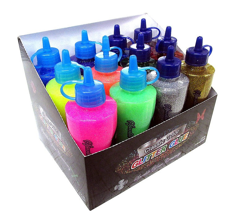 12 Bottles Bazic Assorted Glitter Glue Set 20 ML Assorted Colors (6 Neons, 6 Classic) 12 Pack