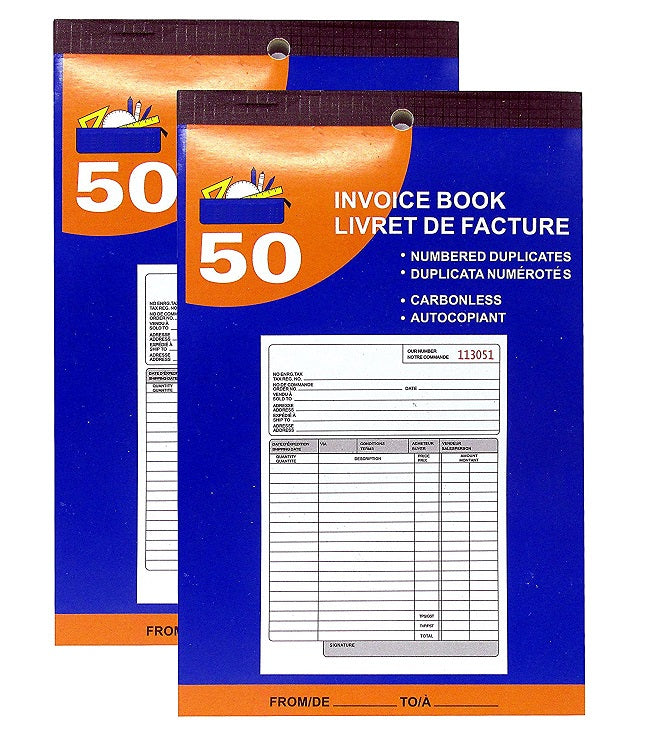 2 Pcs Kamset  Invoice Book 50 Sheet 5.25" x 7.25" White & Canary Carbonless - 2 Pack