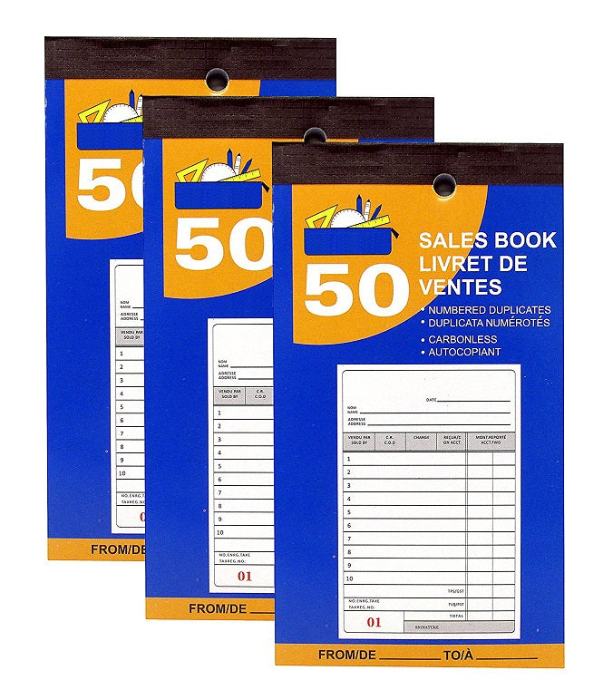 3 Pcs Kamset Sales Order book 50 Sheet 3.5" x 6" White & Canary Carbonless - 3 Pack