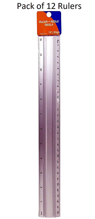 12 Pcs Kamset Aluminum Rulers (Scale: 12 inches and 30cm) Gray - 12 Pack