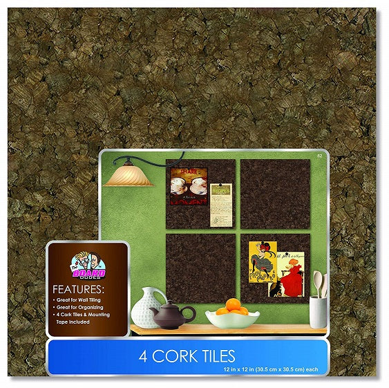 The Board Dudes Dark Cork Tiles (12" x 12") - 4 Pack