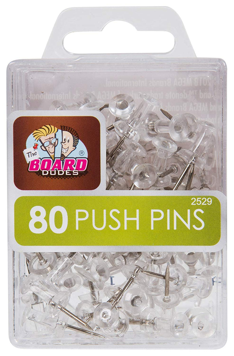 80 Pcs The Board Dudes Clear Push Pins - 1 Pack