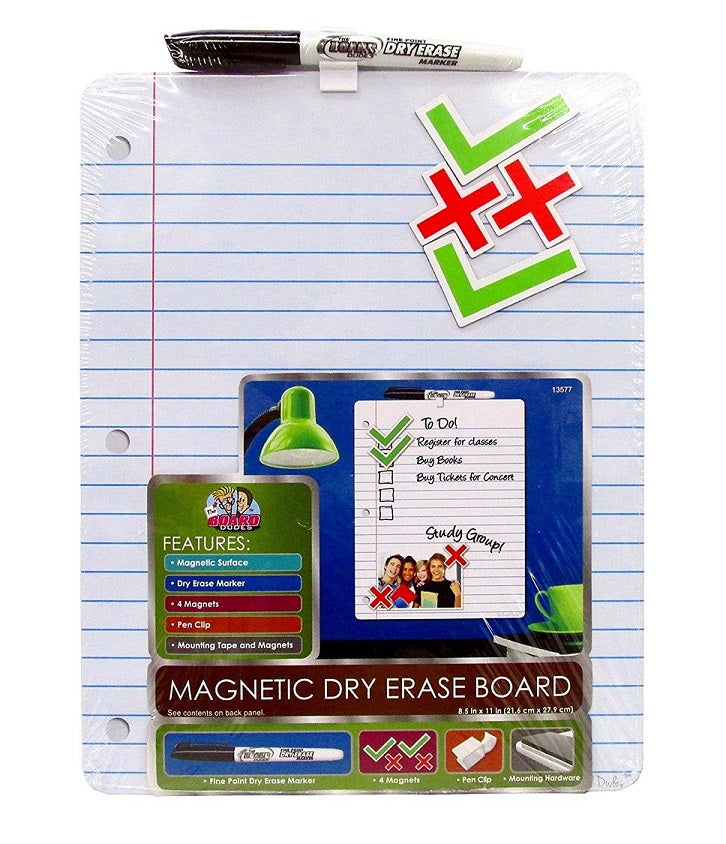 1 Set The Board Dudes Magnetic Dry Erase Board 8.5" x 11" with Marker, magnets, Pen Clip and Mounting Hardware