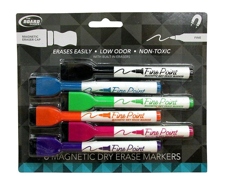 6 Pcs The Board Dudes Magnetic Dry Erase Markers Fine Point Tip Multicolor (Blue, Green, Red, Orange, Purple, Black)- 1 Pack