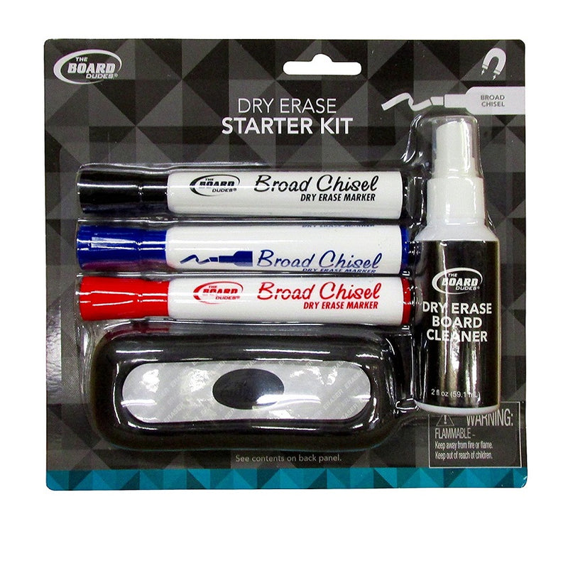 The Board Dudes 1 Felt Eraser, 1 Board Cleaner Spray, 3 Chisel Tip Markers Starter Kit - 1 Pack