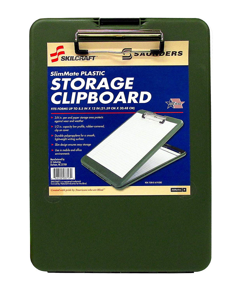Skilcraft Lightweight Portable Storage Clipboard (8.50” X 11”) Polypropylene Forest Green - 1 Pack