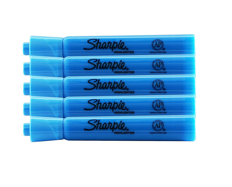 5 Pcs Sharpie Accent Tank Style Highlighters Chisel Tip Fluorescent Blue -1 Pack