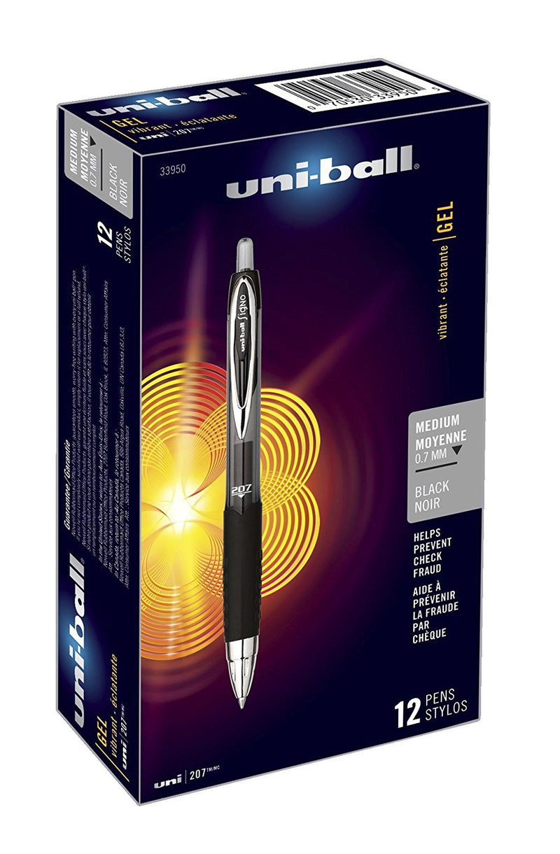 12 Pcs Uni-ball Retractable Gel Pens Medium Point (0.7mm) Black -1 Box