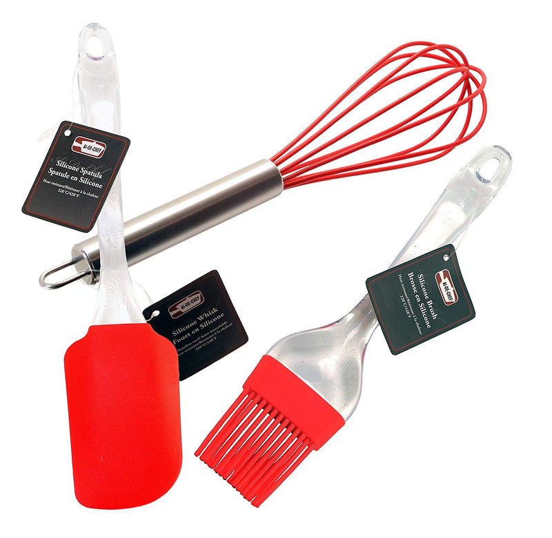 3-Pc Ai-De-Chef Silicone Cooking Set ( 1 Spatula + 1 Brush + 1 Whisk ) - 1 Pack
