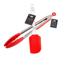 Silicone Spatula and 12" Tongs Set - Non-Stick Flexible Silicone Spatula - Non-Slip and Non-Stick Silicone Tongs, Locking Head - Dishwasher Safe - Heat Resistant up to 428ºF. Ai-De-Chef (2-Pack, Red)