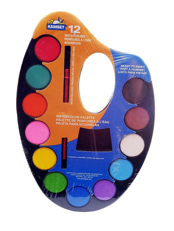 Kamset Set ( Watercolor Palette 12 Colors with  Mixing Slot + 6 Classic Glitter Glue 20 ml Bottle (Green, Gold, Red, Silver, Blue, Purple)
