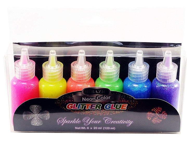 Kamset Set ( Watercolor Palette 12 Colors with  Mixing Slot + 6 Neon Glitter Glue 20 ml Bottle(Green, Orange, Pink, Yellow, Blue, Purple)
