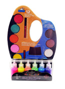 Kamset Set ( Watercolor Palette 12 Colors with  Mixing Slot + 6 Neon Glitter Glue 20 ml Bottle(Green, Orange, Pink, Yellow, Blue, Purple)
