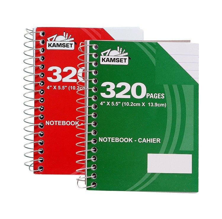 2 Pcs Kamset Cahier Spiral Notebooks 4”x 5.5” College Ruled 320 Pages Random Color (white, black)  - 2 Pack