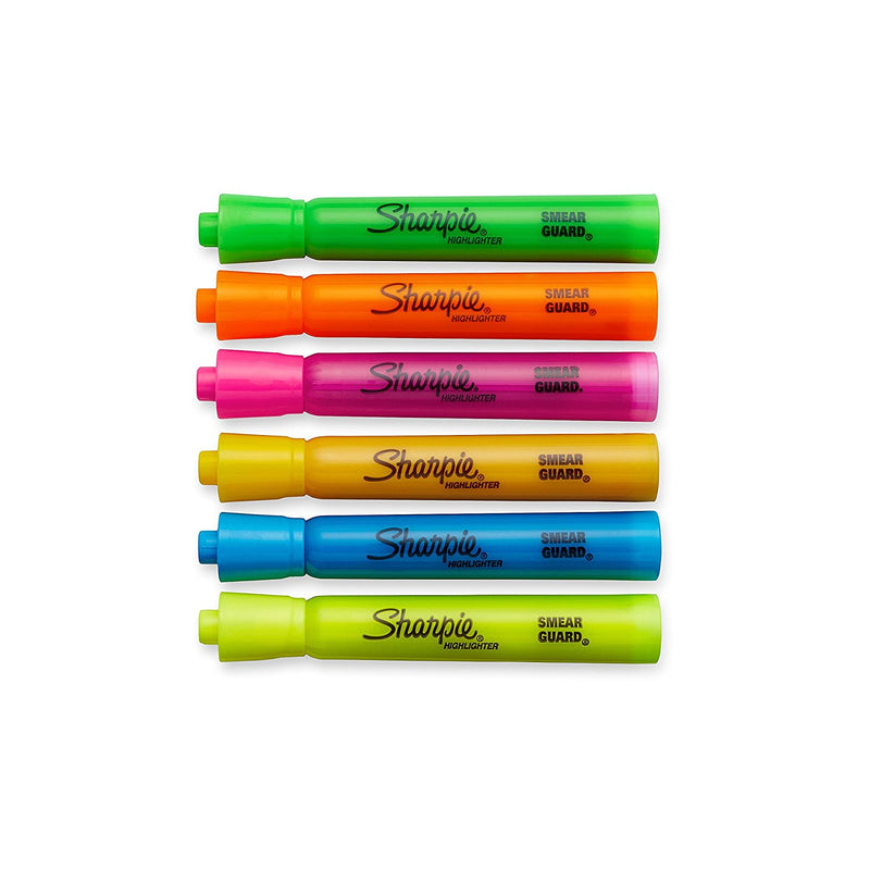 6 Pcs Sharpie Accent Tank Style Highlighters With Chisel Tip, Multi-colored (fluorescent green, orange, pink, yellow, turquoise blue, yellow) 1-Pack