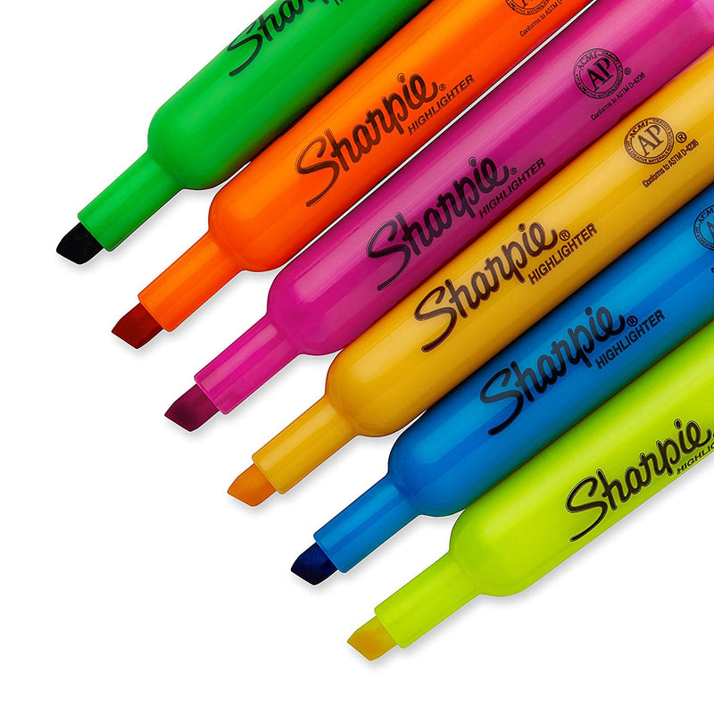 6 Pcs Sharpie Accent Tank Style Highlighters With Chisel Tip, Multi-colored (fluorescent green, orange, pink, yellow, turquoise blue, yellow) 1-Pack