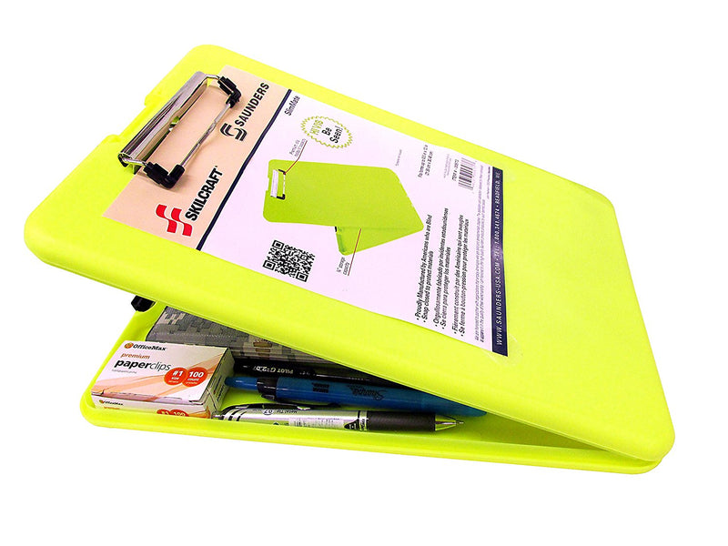 Skilcraft Lightweight Portable Storage Clipboard (8.50” X 11”) Polypropylene Fluorescent Yellow  1 Pack
